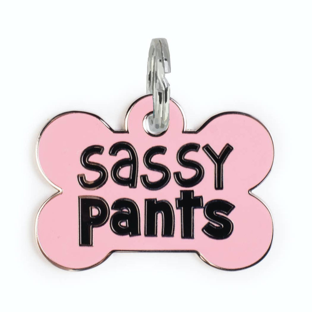 Bad Tags - Cute Pink Girl Dog Tag Bone Collar Charm - Sassy Pants - alliemdesignsboutique