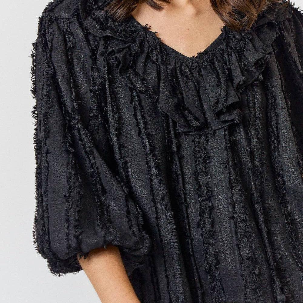 Lalavon - ILT1647-1 TASSEL DRASTRING STRAP TRIMED TOP: BLACK / L - alliemdesignsboutique