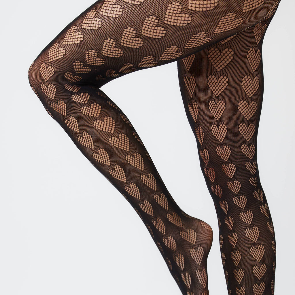 My Accessories London - Heart Cut-Out Tights in Black: Black / M - alliemdesignsboutique