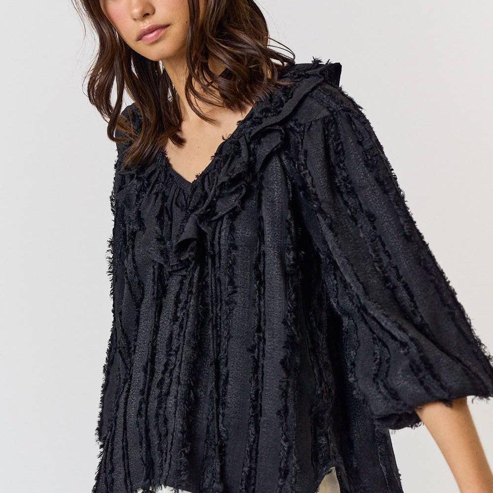 Lalavon - ILT1647-1 TASSEL DRASTRING STRAP TRIMED TOP: BLACK / L - alliemdesignsboutique