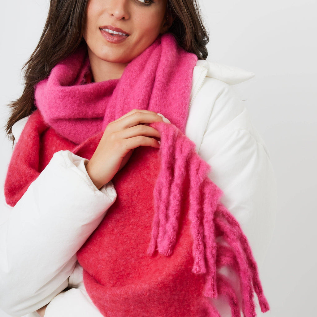 Chunky Soft Scarf with Contrast Fringing in Pink & Red: Pink-red - alliemdesignsboutique