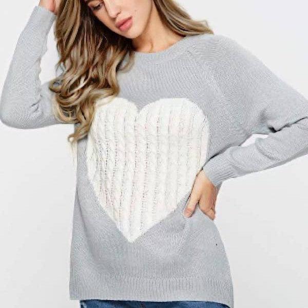 Nash Grey - Lover Boy Gray White Heart Sweater: L - alliemdesignsboutique