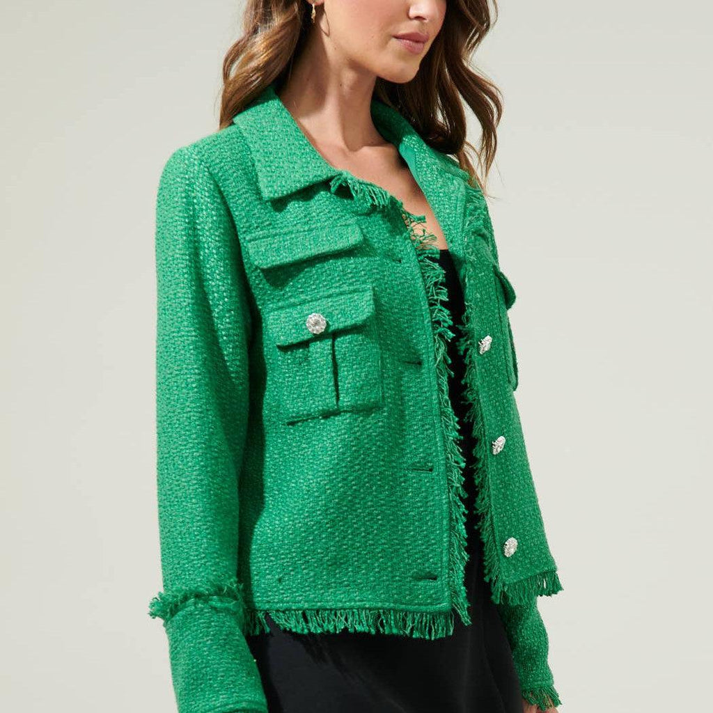 Trista Tweed Blazer: Kelly-Green / L - alliemdesignsboutique