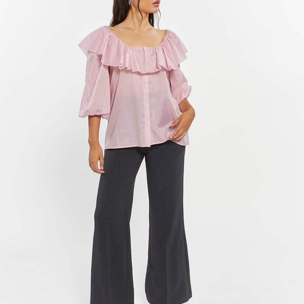 Weekend Los Angeles - Puff Sleeve Ruffle Collared Top - Trish Top: LILAC / PREPACK OF 6 (XS-L 1221) - alliemdesignsboutique