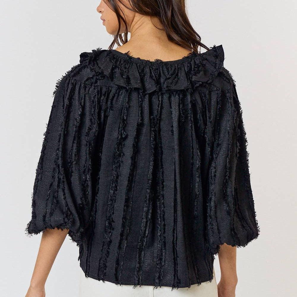 Lalavon - ILT1647-1 TASSEL DRASTRING STRAP TRIMED TOP: BLACK / L - alliemdesignsboutique