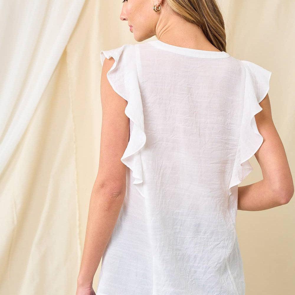 Doe and Rae - Pintuck Front Sleeveless Sheer Blouse - 43120T: L / WHITE - alliemdesignsboutique
