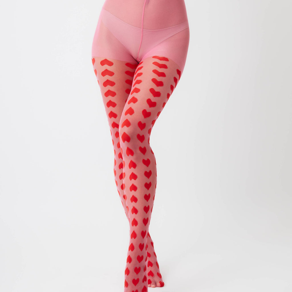 My Accessories London - Heart Monogram Tights in Pink and Red: Pink-red / Small - alliemdesignsboutique