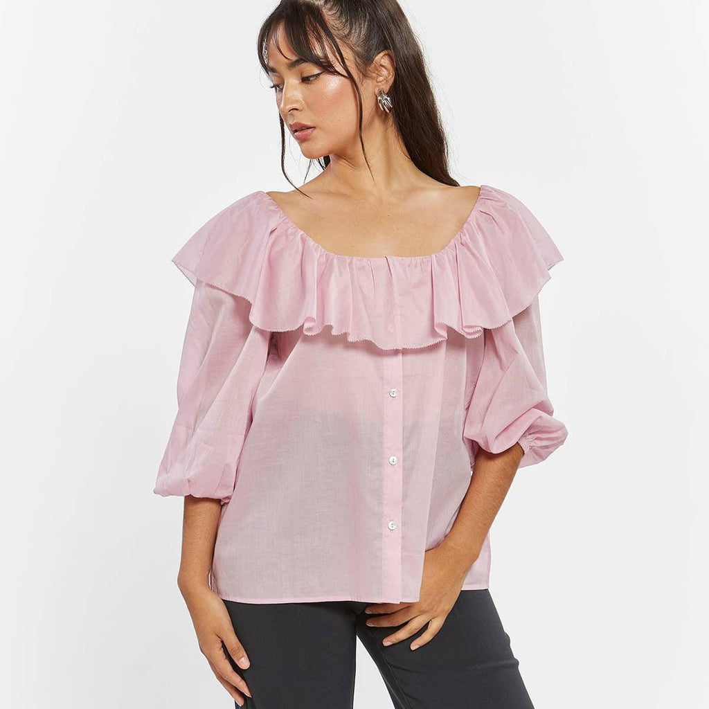 Weekend Los Angeles - Puff Sleeve Ruffle Collared Top - Trish Top: LILAC / PREPACK OF 6 (XS-L 1221) - alliemdesignsboutique