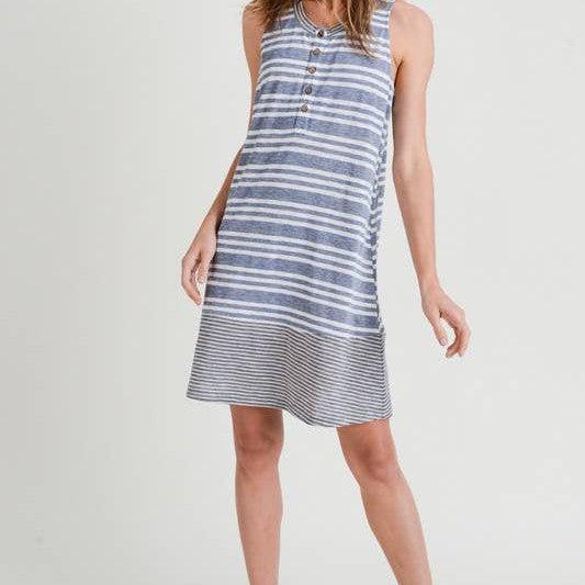 Doe and Rae - Striped Color Block Boxy Dress - 25196D: L / Blue - alliemdesignsboutique