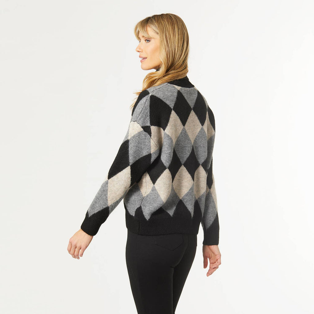COCO + CARMEN - Emila Diamond Turtleneck Sweater: L/XL / Black/Grey/Taupe - alliemdesignsboutique