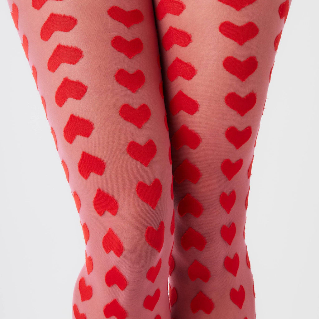 My Accessories London - Heart Monogram Tights in Pink and Red: Pink-red / Small - alliemdesignsboutique