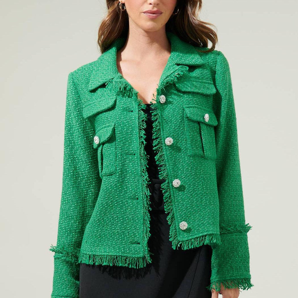 Trista Tweed Blazer: Kelly-Green / L - alliemdesignsboutique