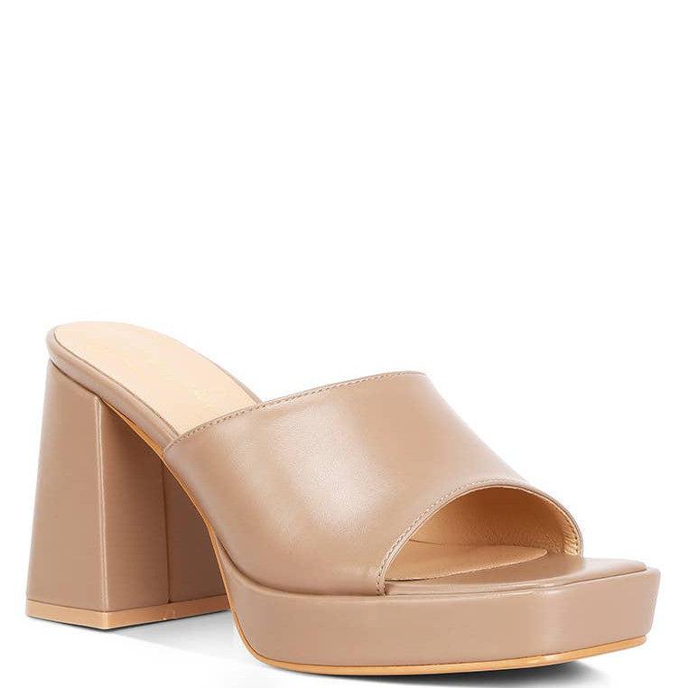 RagCompany - Flexes Flared Block Heel Sandals: US-9 / UK-7 / EU-40 / Taupe - alliemdesignsboutique