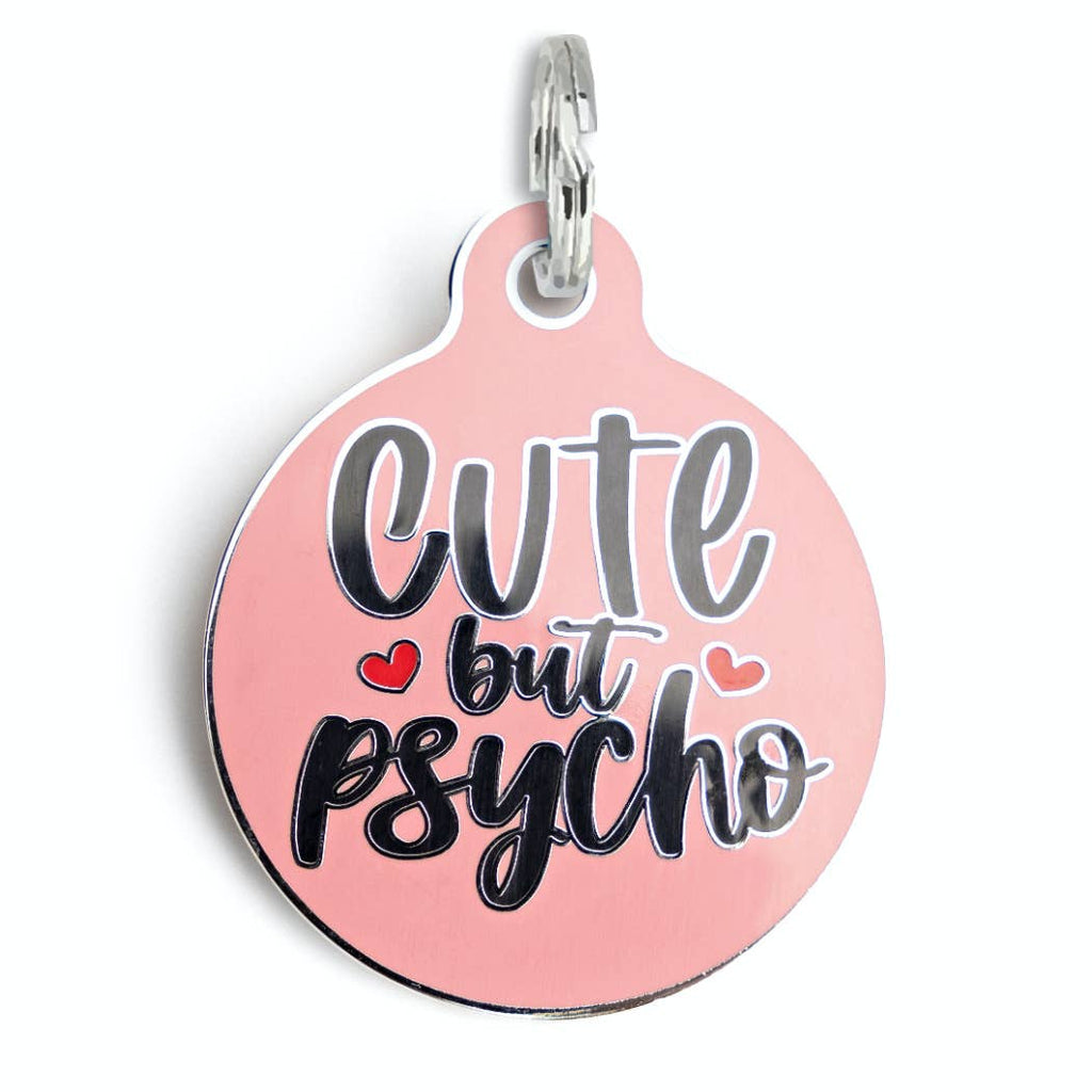Bad Tags - Pink Enamel Dog Tag Charm - Cute but Psycho - alliemdesignsboutique