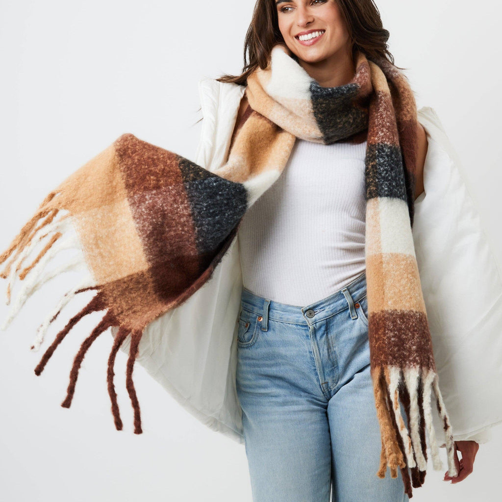 My Accessories London - Check Chunky Soft Scarf in Brown: Brown - alliemdesignsboutique