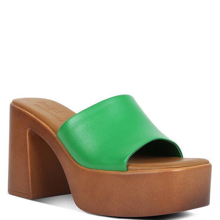 RagCompany - Scandal Slip On Block Heel Sandals: US-7 / UK-5 / EU-38 / GREEN - alliemdesignsboutique