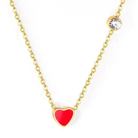 Mandy Dainty Red Enamel Heart Necklace - alliemdesignsboutique