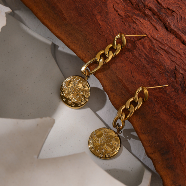 Sun and Moon Curb Link Earrings - alliemdesignsboutique